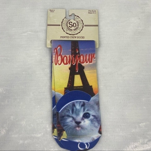 Bonjour Paris Cat Socks - Picture 1 of 6